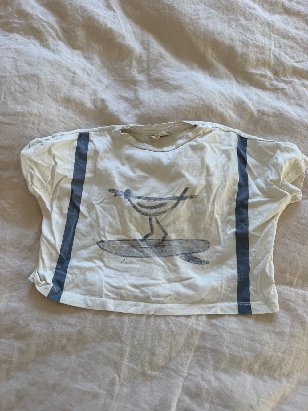 Summer in May: Kids White Tee with Blue Surf Graphic- size 2T